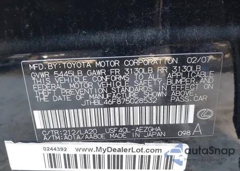 2007 Lexus Ls 460 z USA, uszkodzony, nr VIN JTHBL46F875028532